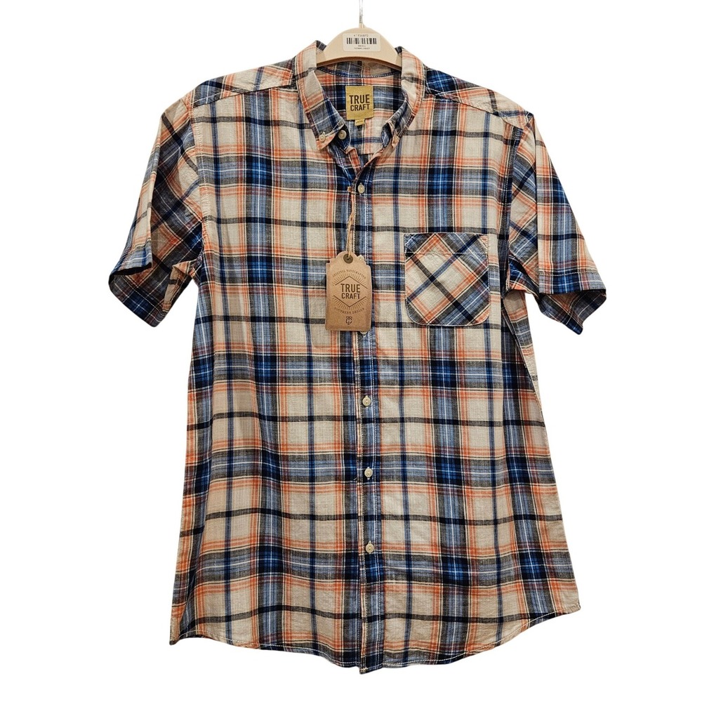True Craft Men's Plaid Short Sleeve Button Up Shirt Size L